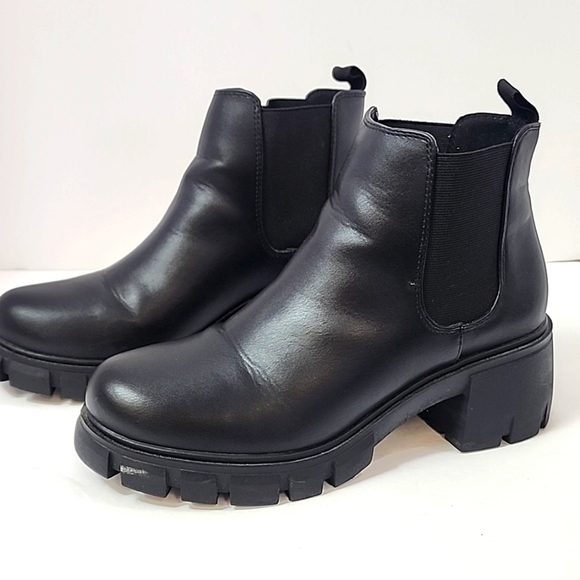 Soda Women's Midnight Black Chunky Heel Ankle Slip In Boots Eastic Sides, sz 9 - Picture 4 of 15